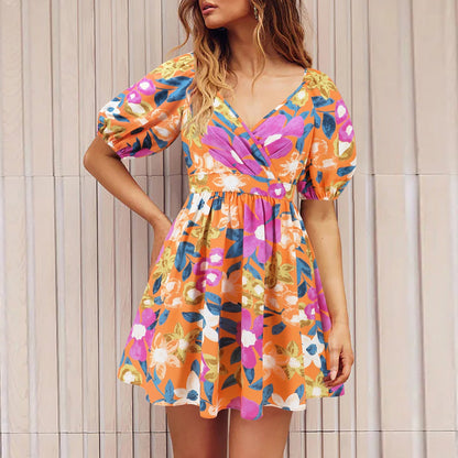 Vestido Florado Escote Pico Elegante - Vestiria
