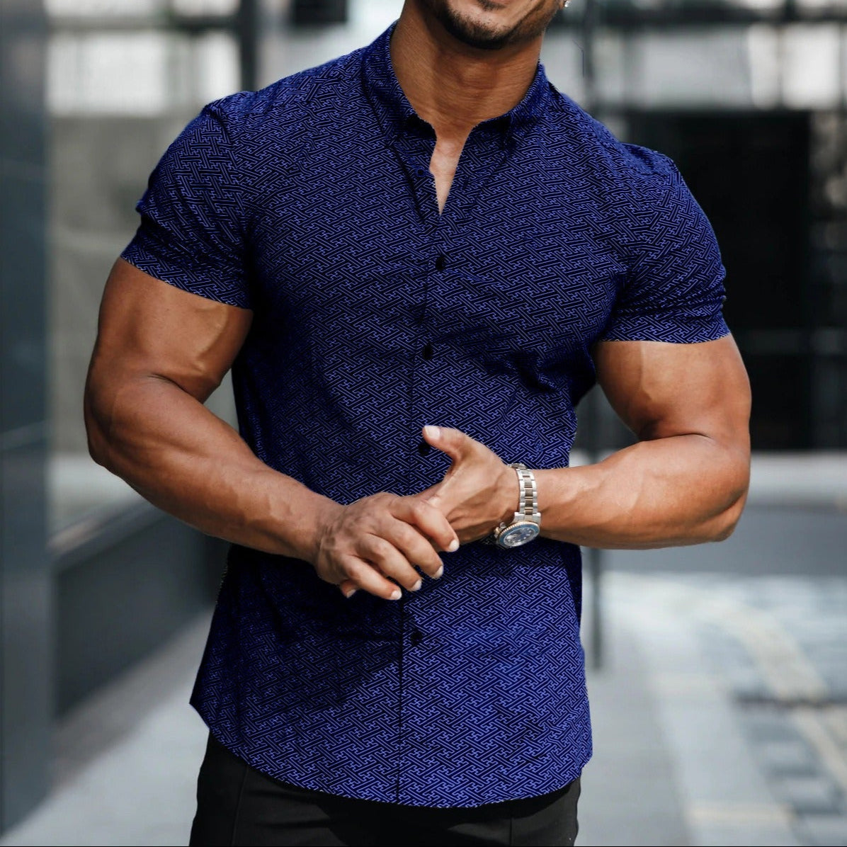 Camisa hombre diseño geométrico ajustada moda - Vestiria