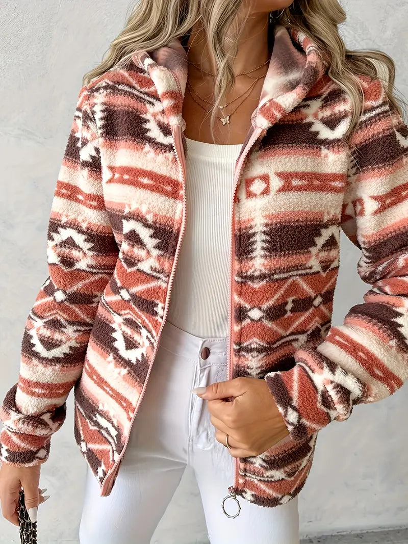 Chaquetón Tejido Mujer con Capucha Estampado - Vestiria