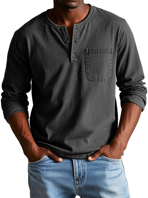 Camiseta Hombre Manga Larga Bolsillo Pecho