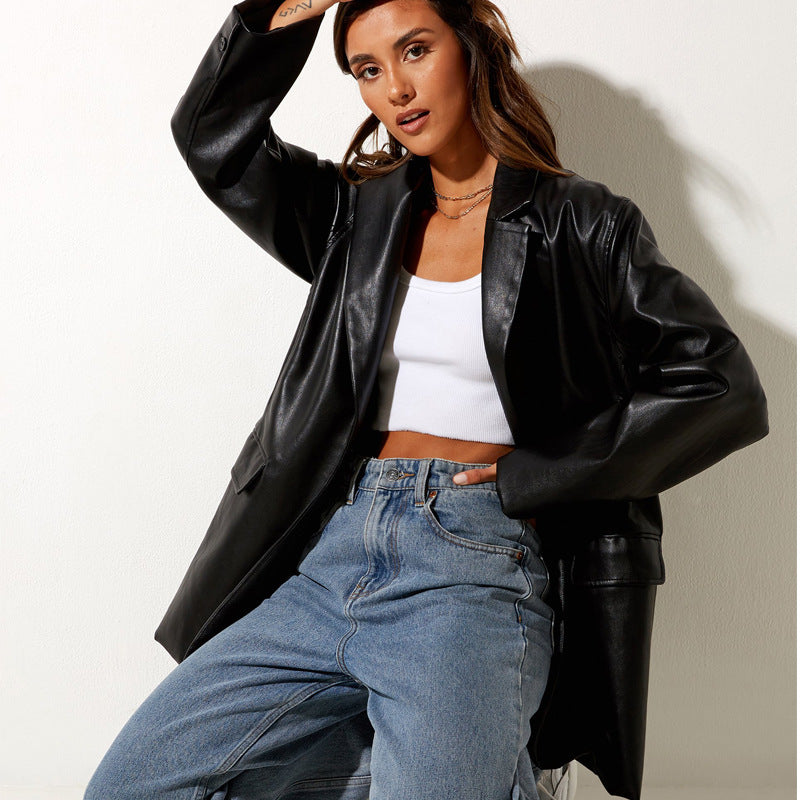 Chaqueta Mujer Imitación Piel Negra - Vestiria