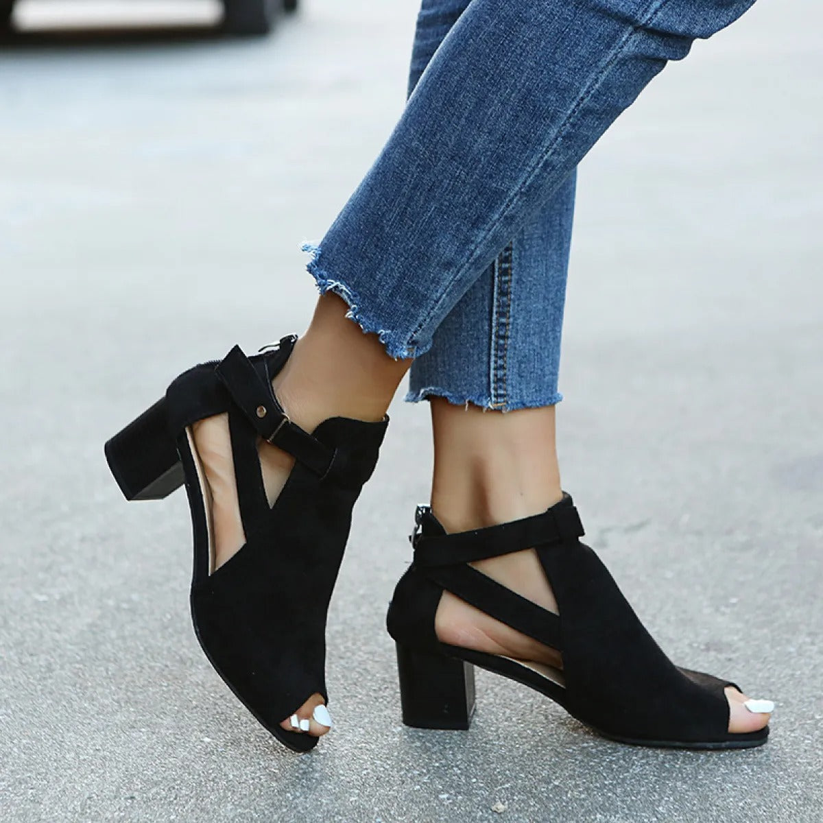 Botas Mujer Tacón Bloque Sintético Abierto - Vestiria