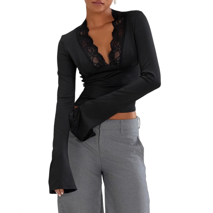 Camiseta Encaje Elegante Cuello en V - Vestiria