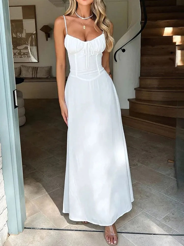 Vestido de Noche Elegante con Tirantes Flores - Vestiria