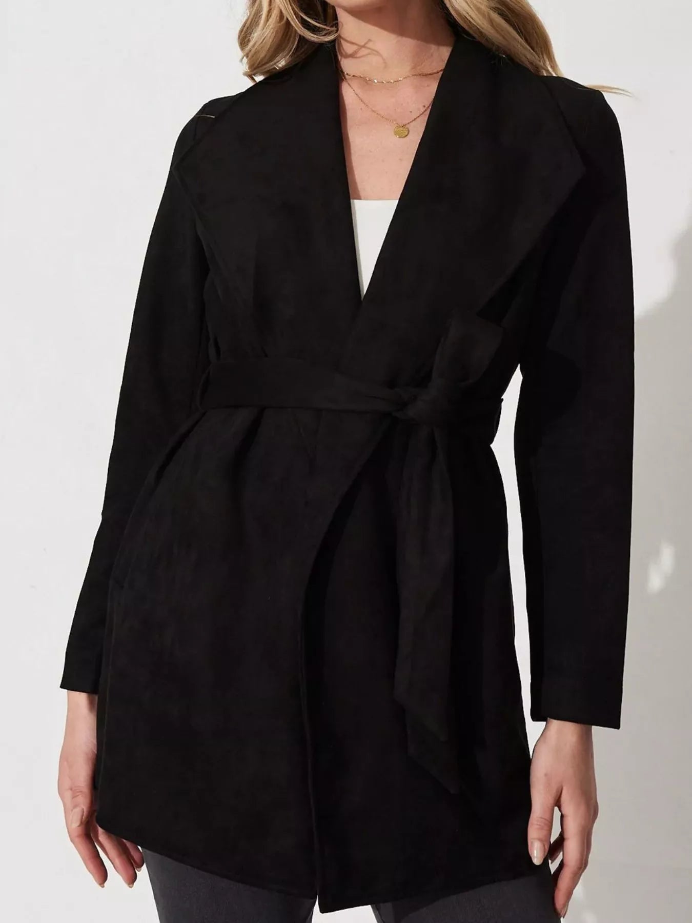 Chaqueta de ante elegante cuello ancho