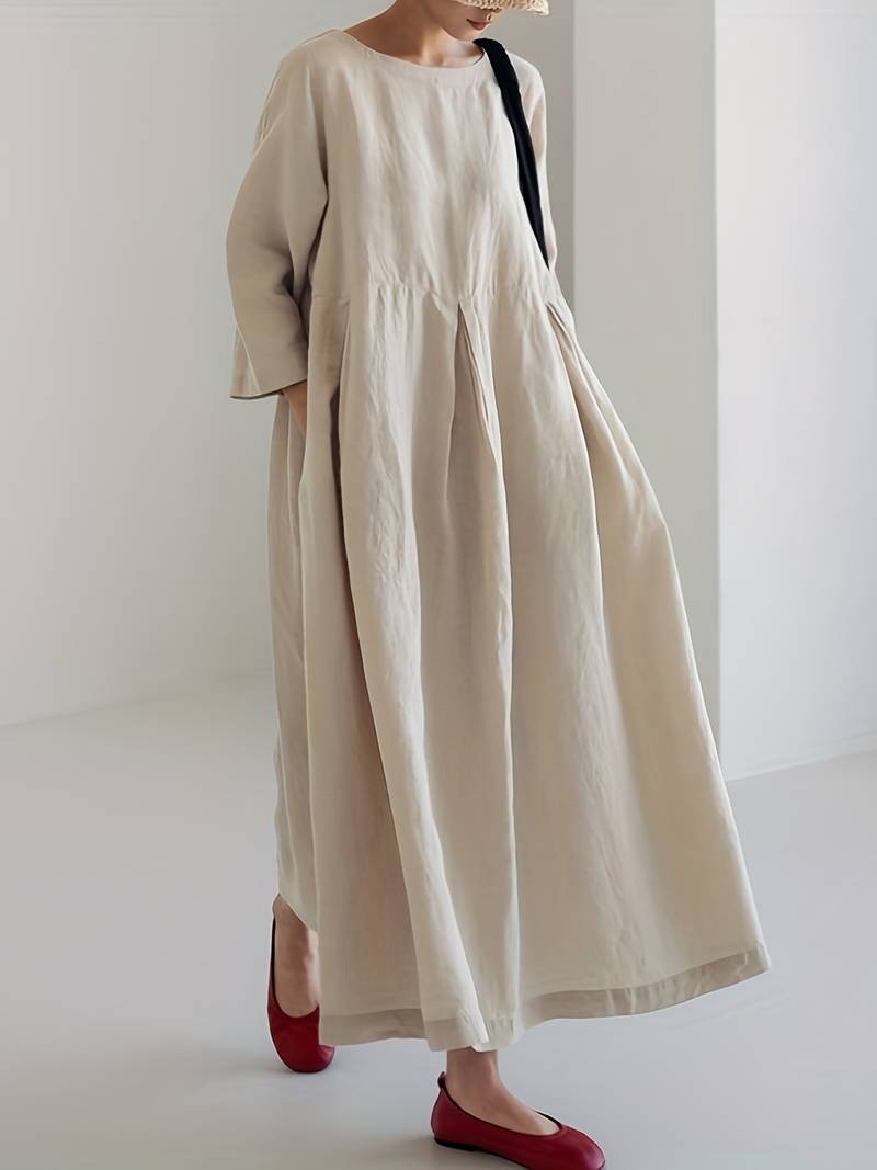 Vestido Maxi Amplio con Pliegues Elegantes