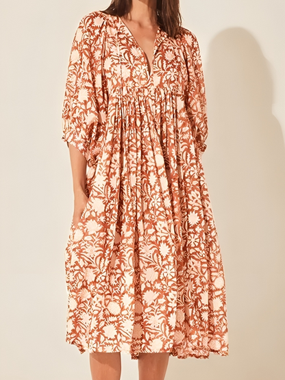 Vestido Florado Cómodo con Mangas Anchas
