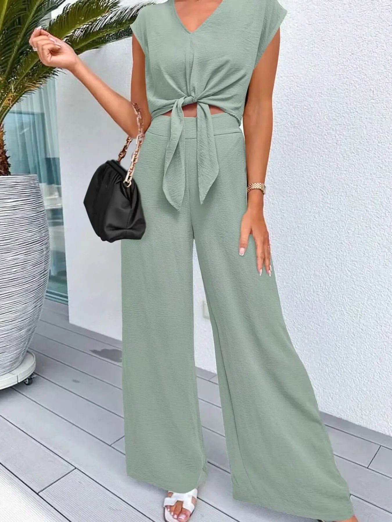 Conjunto Top y Pantalones Amplios Elegante Mujer