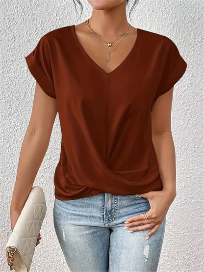 Blusa Mujer Elegante con Escote en V y Drapeado Cruzado