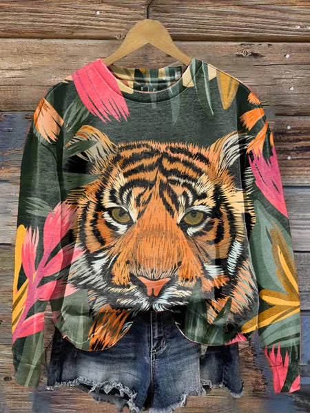 Jersey Cuello Redondo Estampado Animal