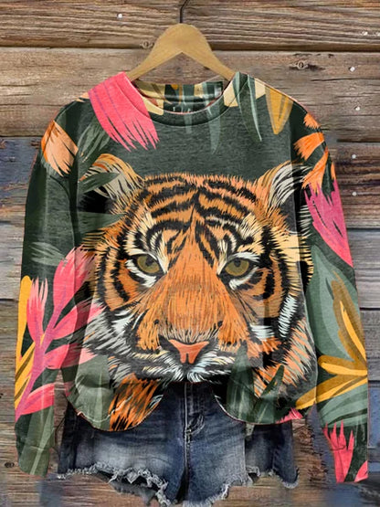 Jersey Cuello Redondo Estampado Animal