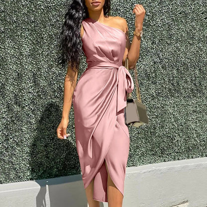 Vestido Midi Asimétrico Sin Mangas Elegante