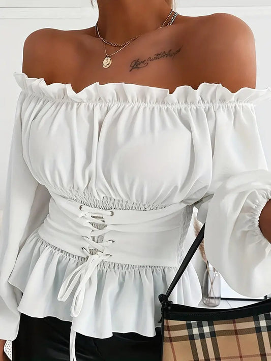 Blusa Mujer Romántica Mangas Largas Volantes - Vestiria