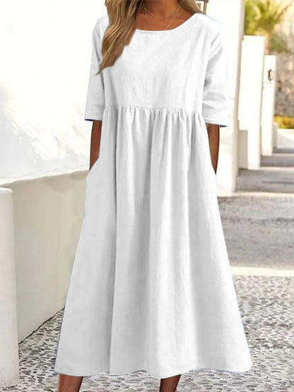 Vestido Midi Elegante Manga Corta