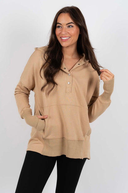 Blusa Deportiva Mujer Cuello en V Con Botones