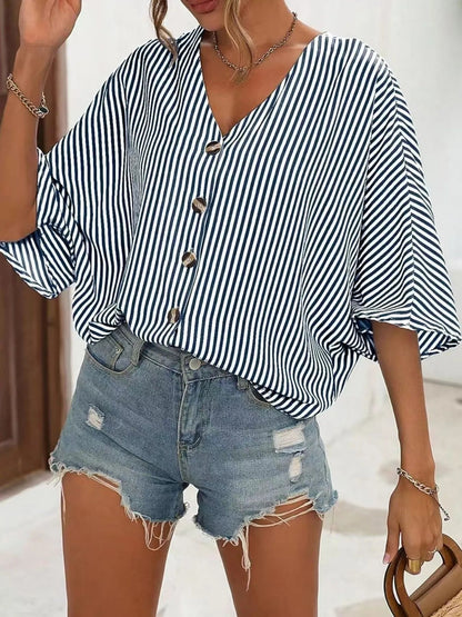 Camisa Rayas Cuello en V Moda