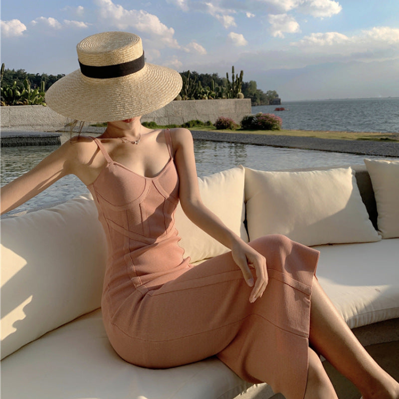 Vestido de Punto Midi con Tirantes para Mujer - Vestiria