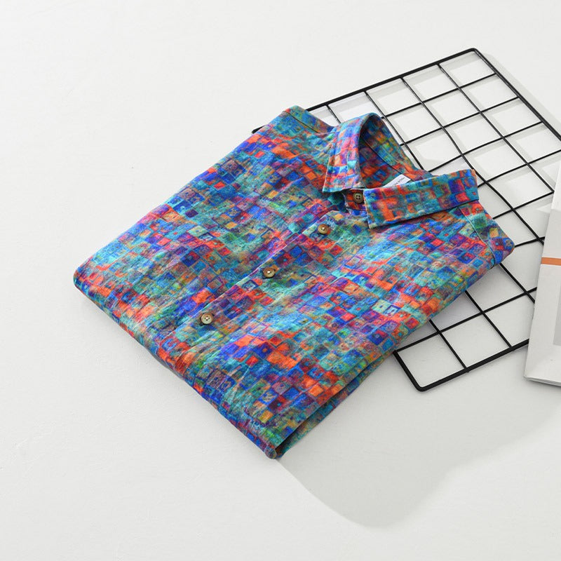 Camisa hombre diseño geometrico algodon casual