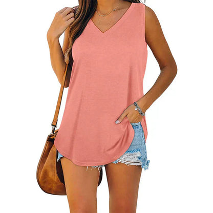 Top de punto con cuello en V femenino