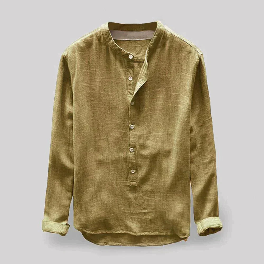 Camisa Hombre Cuello Mao Casual