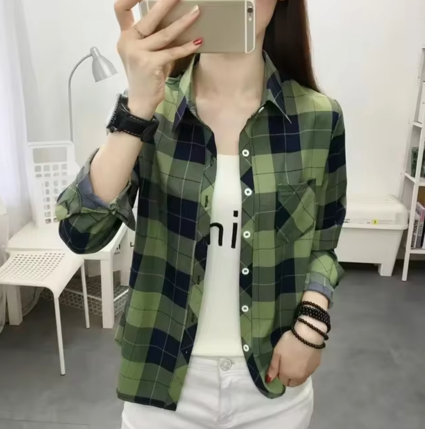 Blusa Cuadros Manga Larga Mujer
