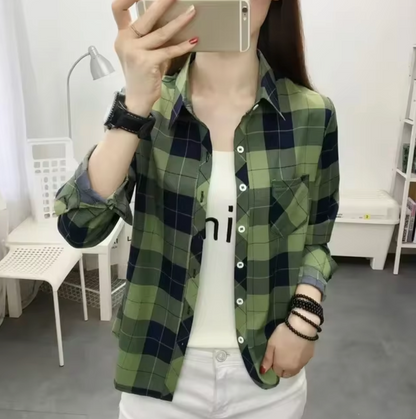 Blusa Cuadros Manga Larga Mujer