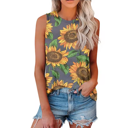 Camiseta Top Estampado Flor de Girasol Mujer