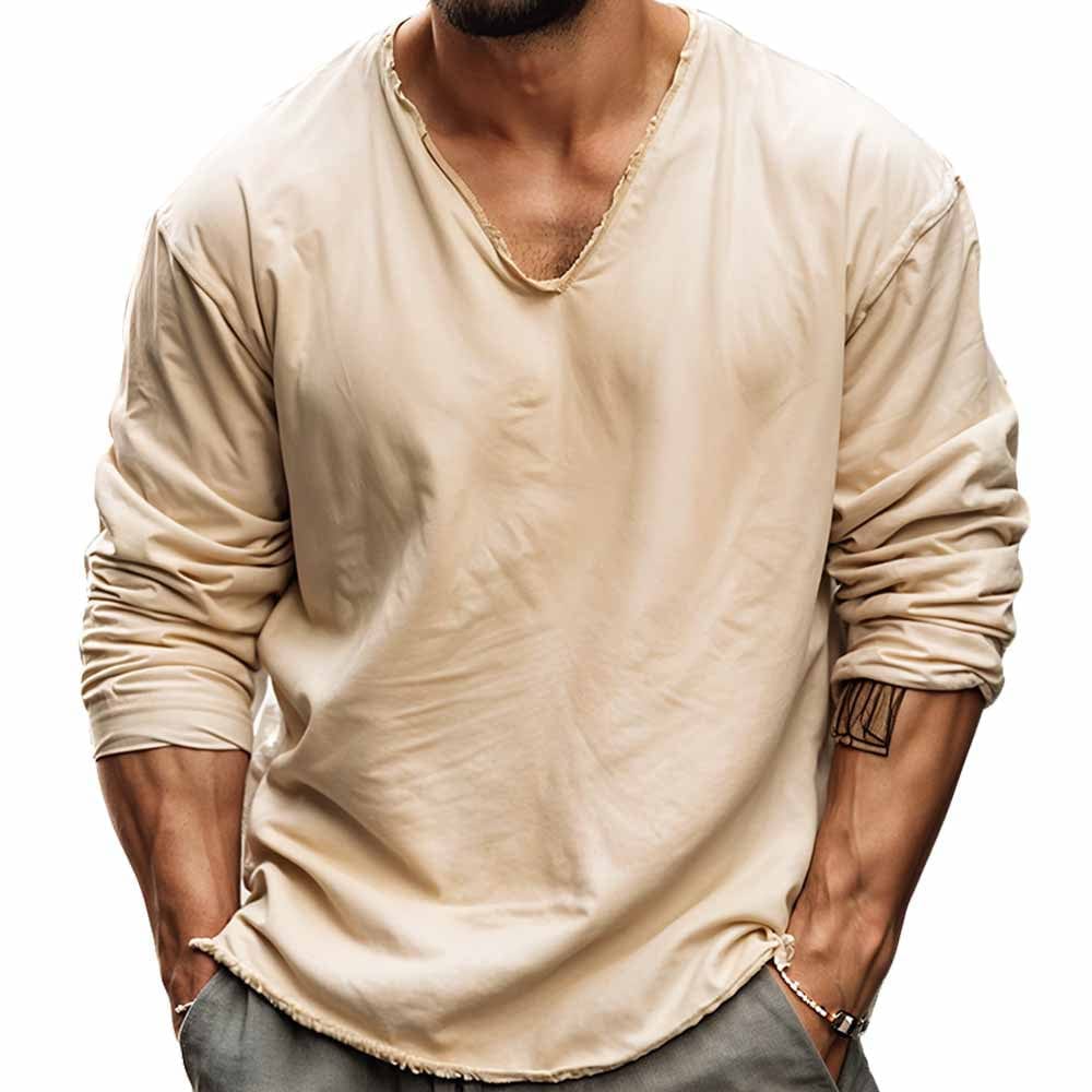 Camisa Hombre Manga Larga Cuello en V Casual