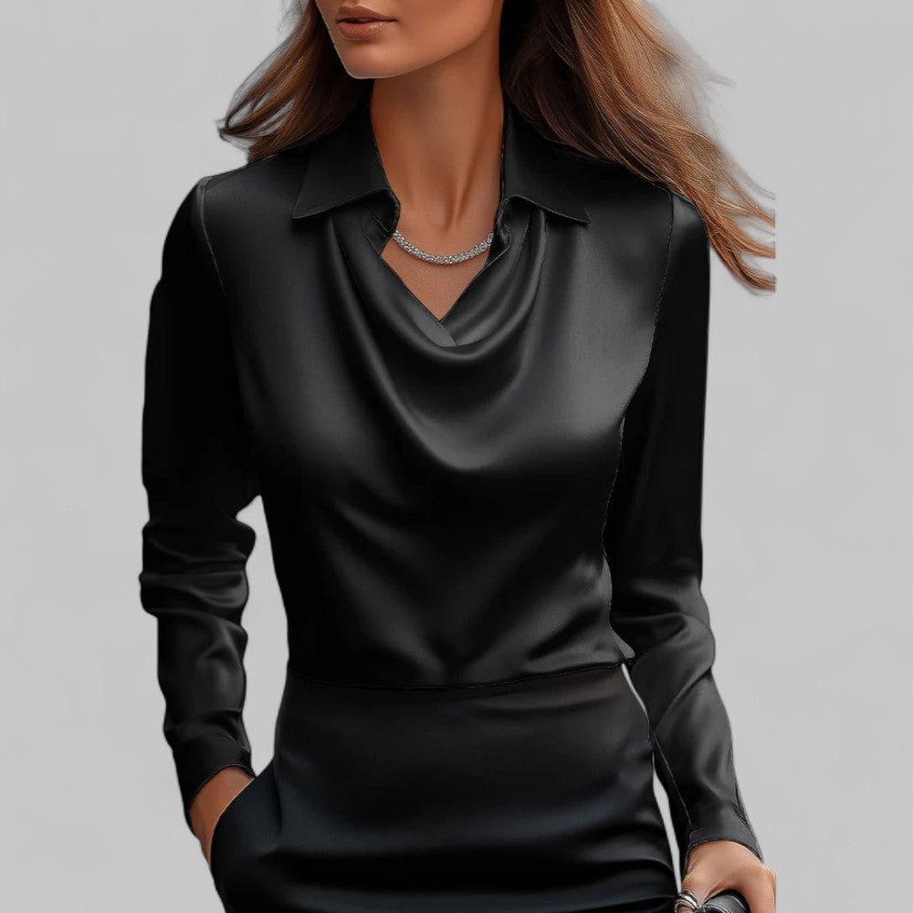 Blusa Mujer Satinada Cuello Drapeado Elegante