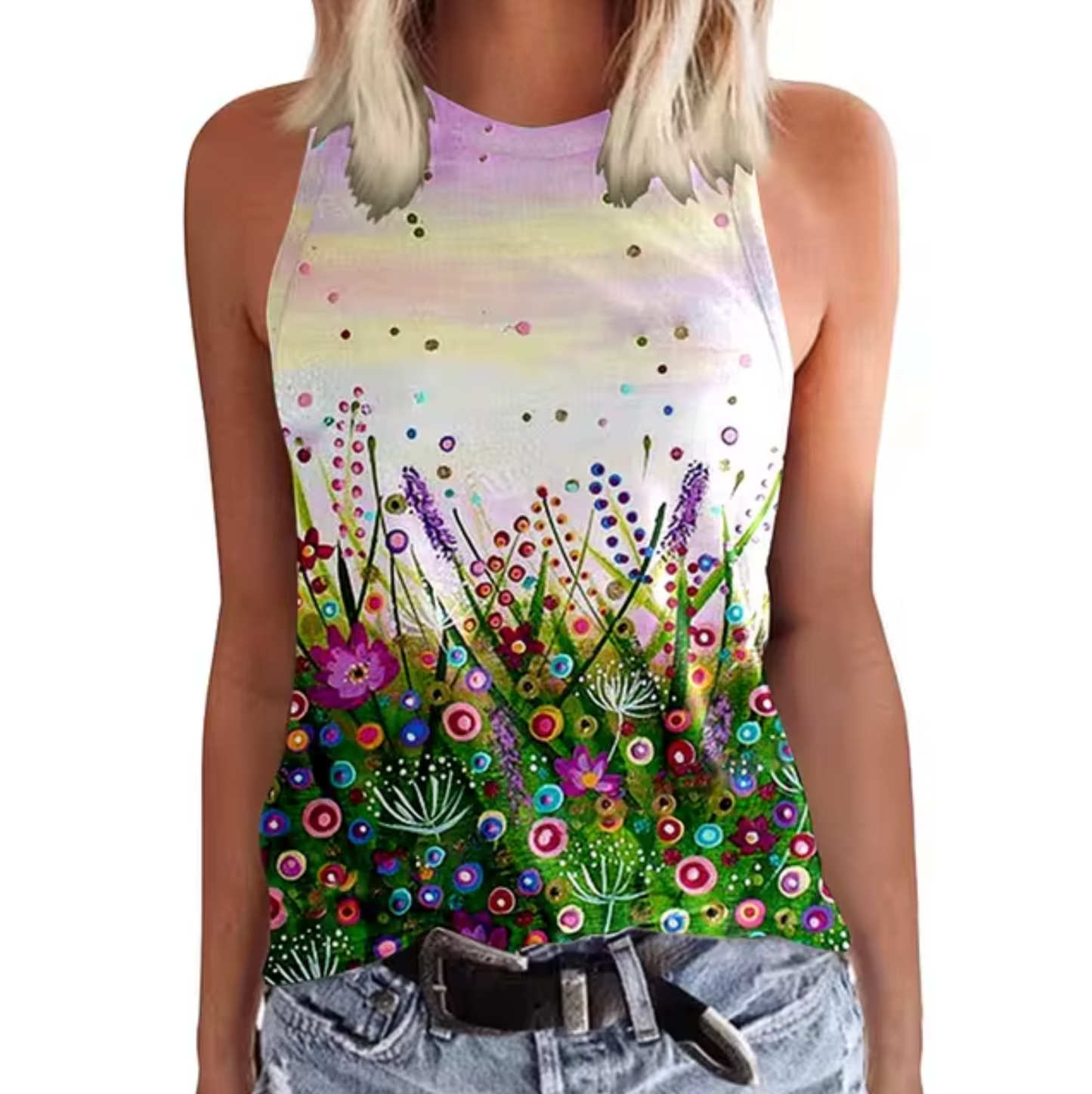 Top Floral Sin Mangas Mujer