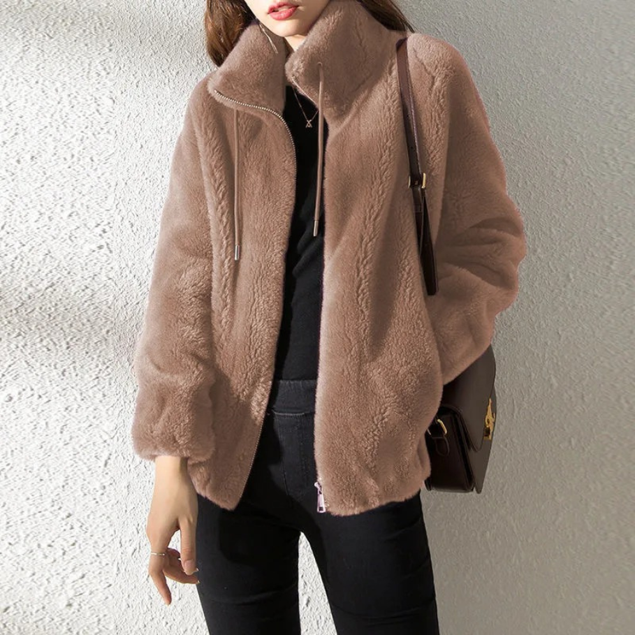 Chaqueta Teddy Mujer Cuello Alto Abrible