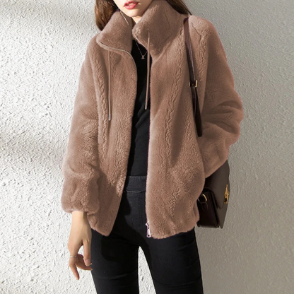 Chaqueta Teddy Mujer Cuello Alto Abrible