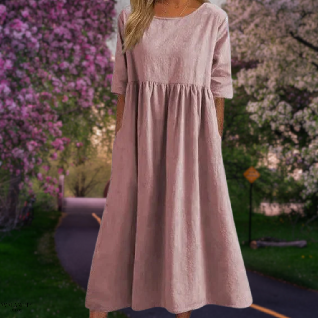Vestido Midi Ligero de Verano con Mangas Cortas