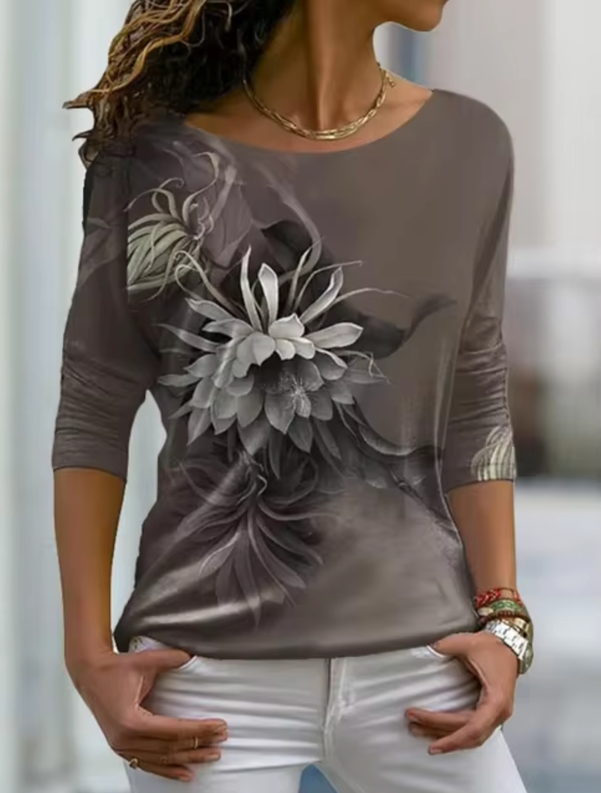 Camiseta Mujer Flor Estilo Clásico