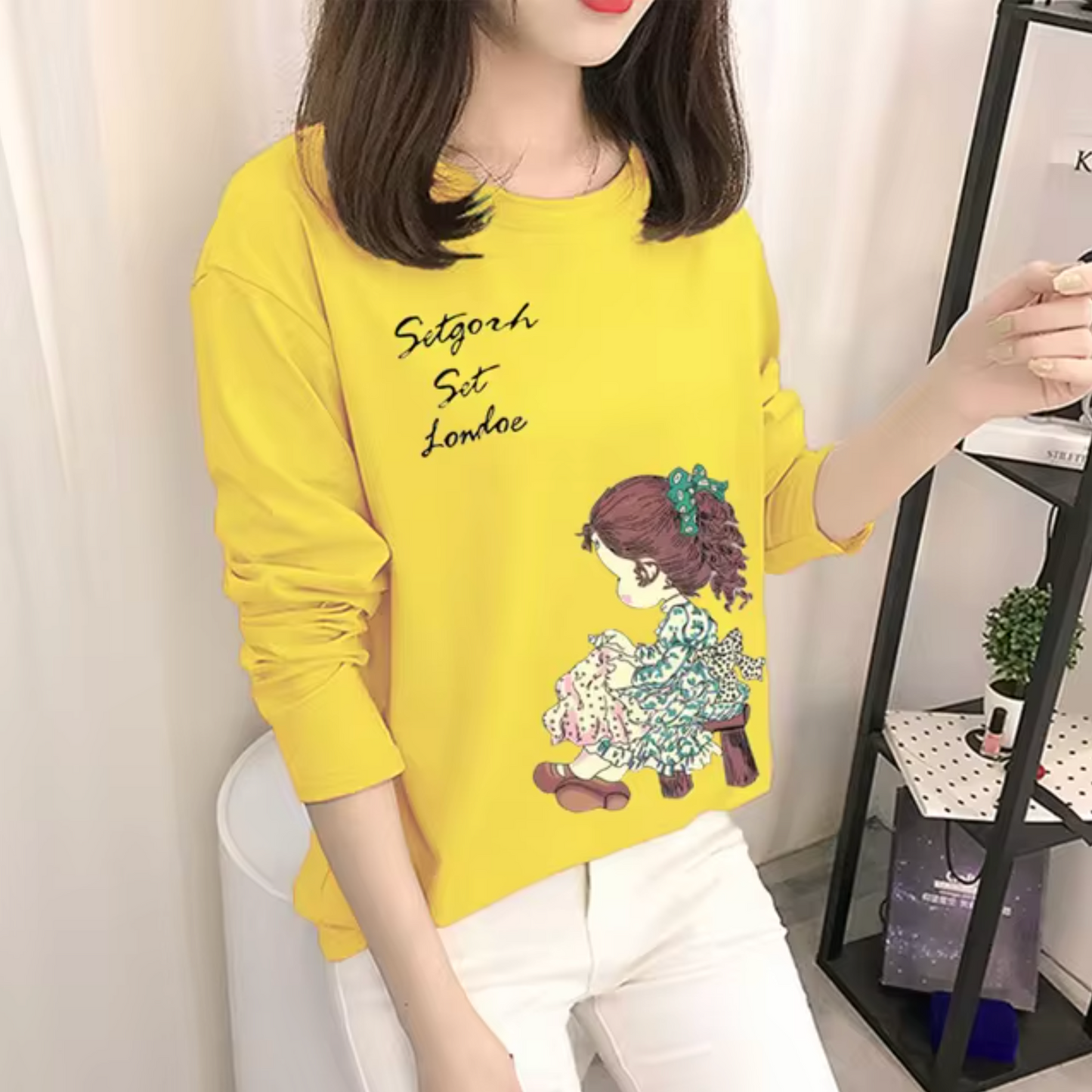 Camisa Amarilla Algodón Manga Larga Mujer