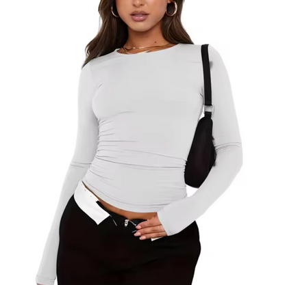 Camisa Mujer Manga Larga Cuello Redondo