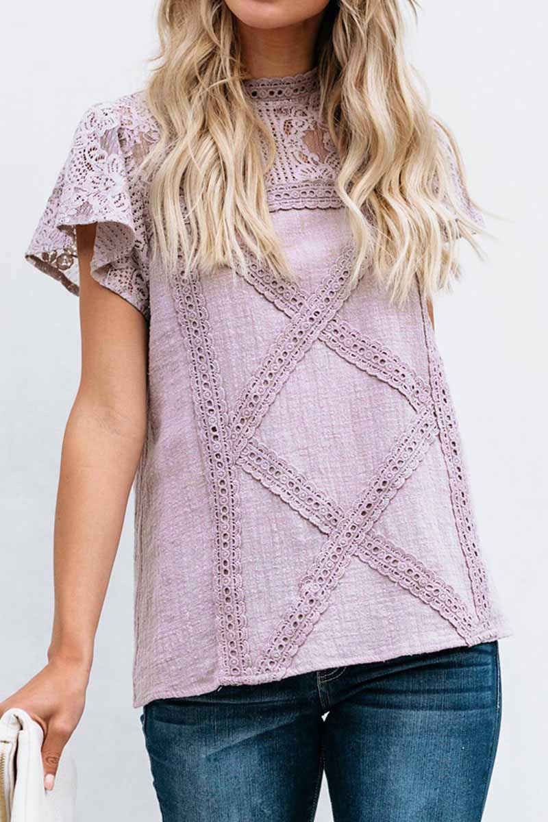 Blusa de encaje elegante manga corta