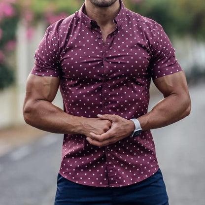 Camisa hombre diseño geométrico ajustada moda