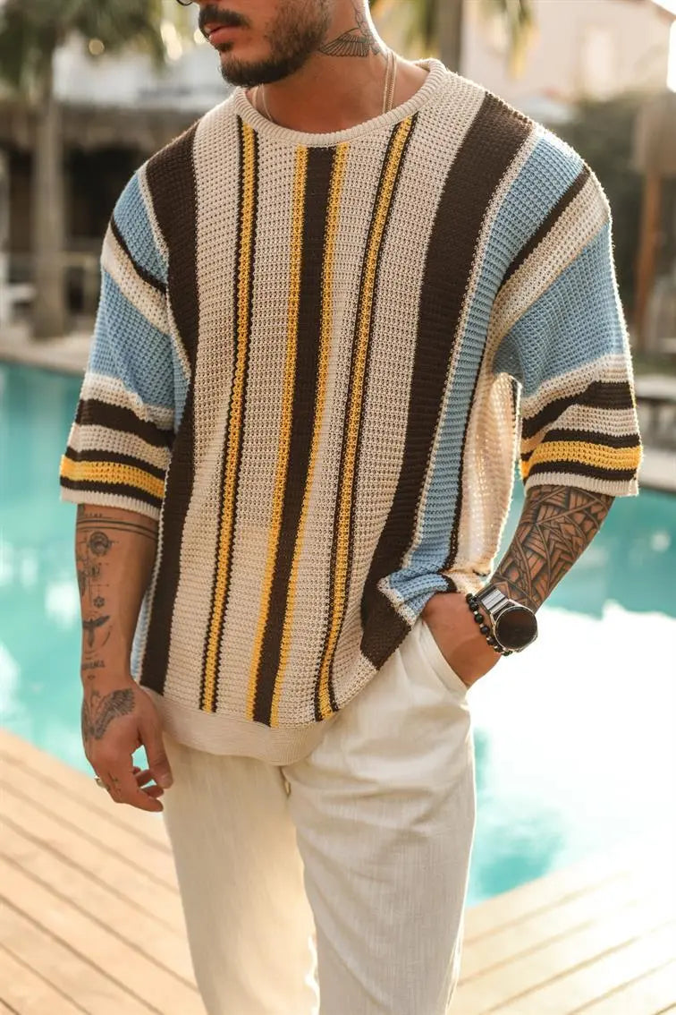 Camiseta Hombre Estilo Playero Rayas Coloridas