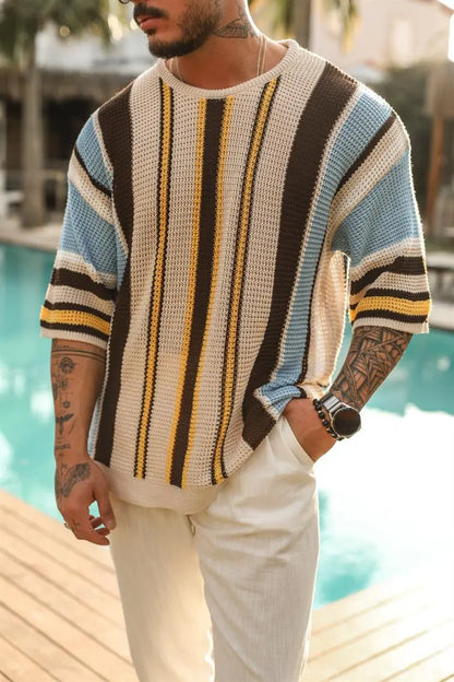 Camiseta Hombre Estilo Playero Rayas Coloridas