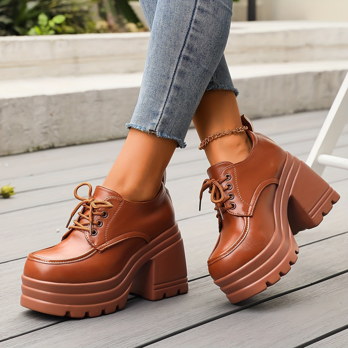 Zapatos de plataforma chunky con tacón ancho para mujer - Vestiria