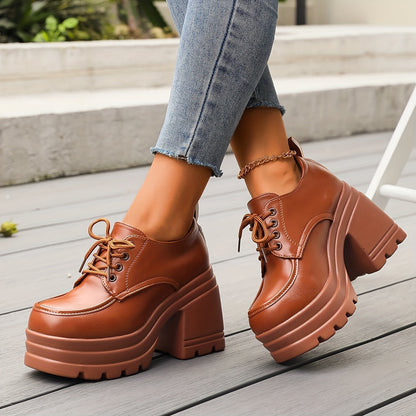 Zapatos de plataforma chunky con tacón ancho para mujer - Vestiria