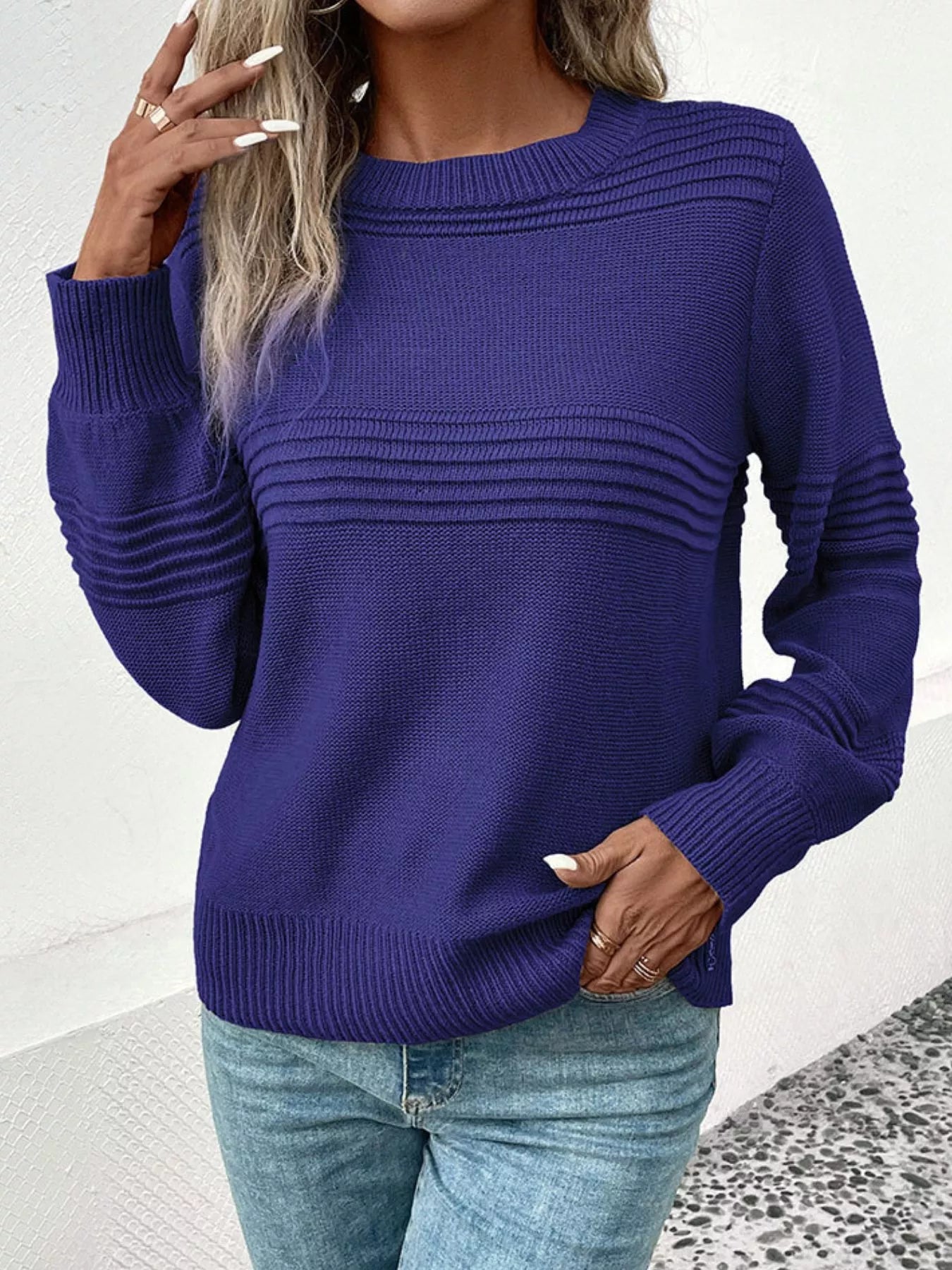 Jersey cuello redondo manga larga casual elegante - Vestiria