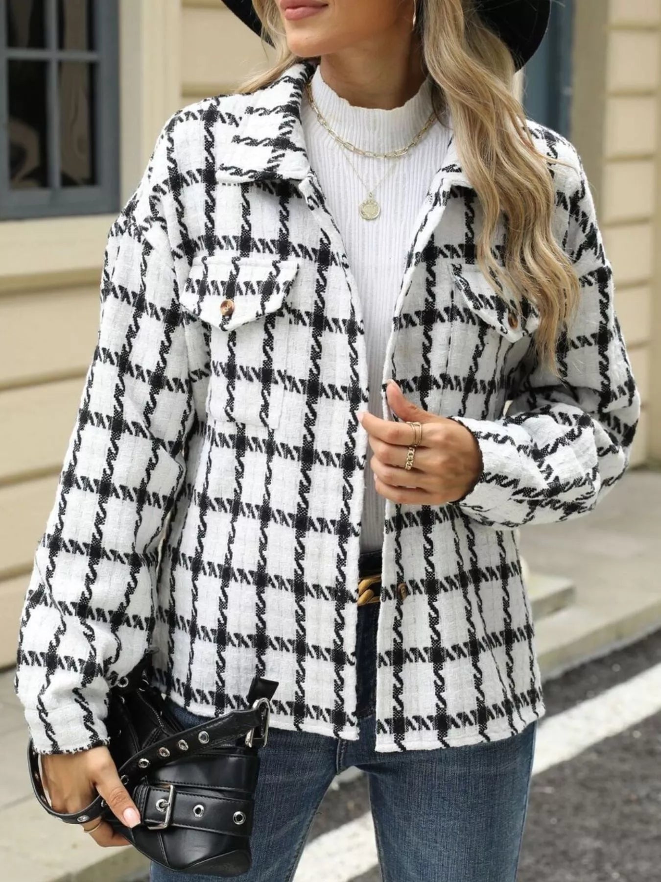 Chaqueta Cuadros Elegante Abotonada Invierno