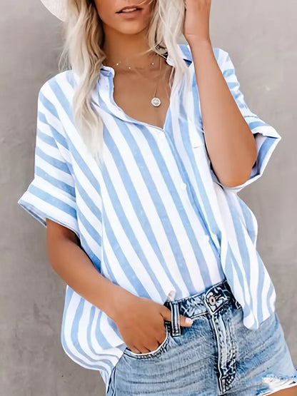 Blusa Mujer Rayas Mangas Cortas Holgada - Vestiria