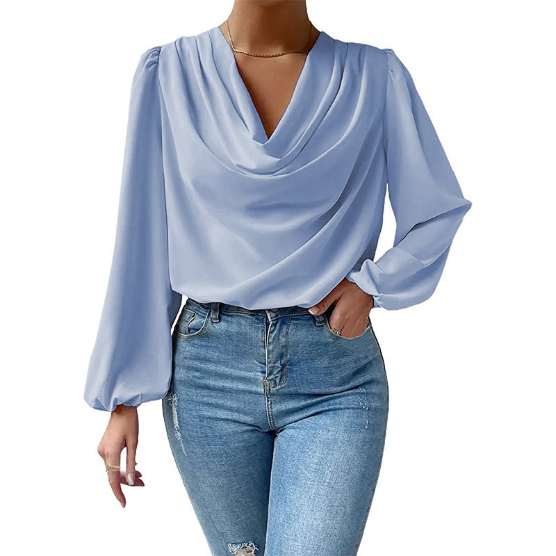 Blusa Gasa Femenina Cuello Paloma Mangas Largas
