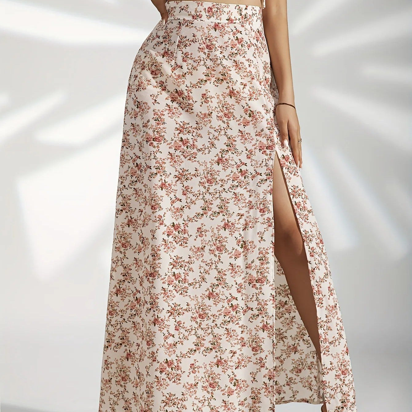 Falda Floral Mujer Elegante Abertura Lateral - Vestiria