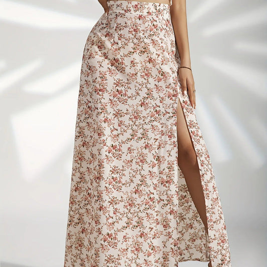 Falda Floral Mujer Elegante Abertura Lateral - Vestiria