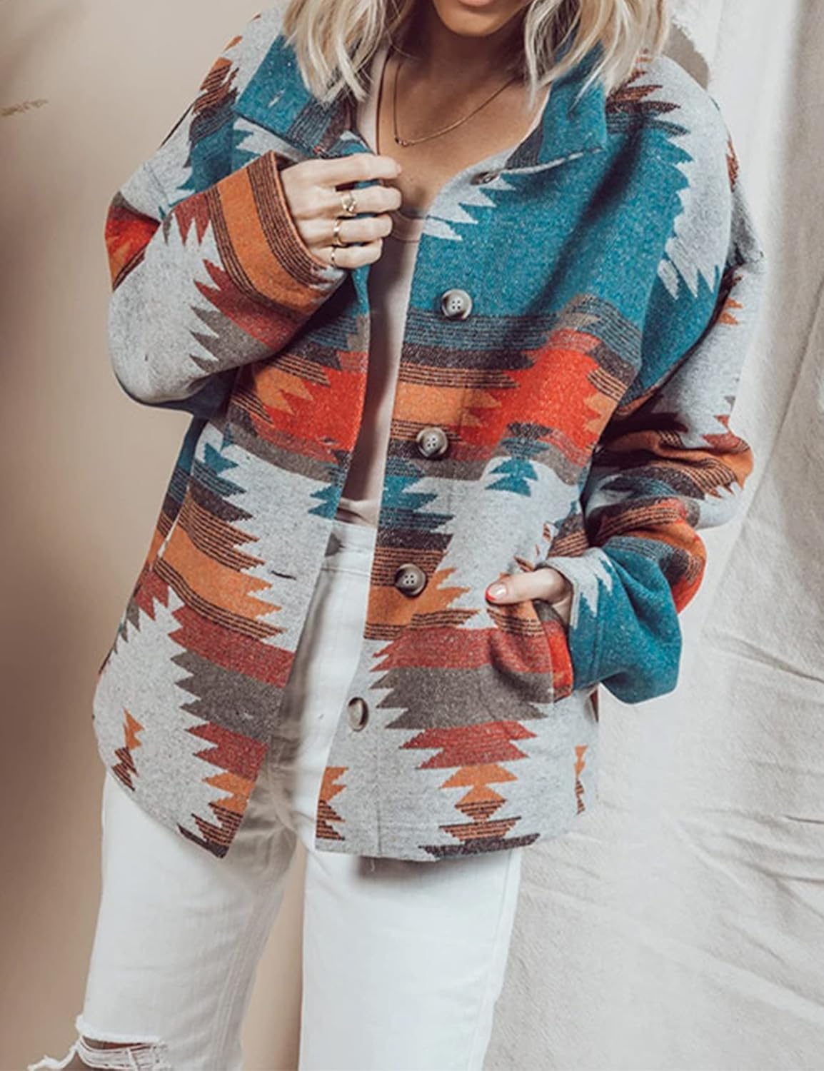Chaqueta de punto mujer con cuello estampado trendy - Vestiria