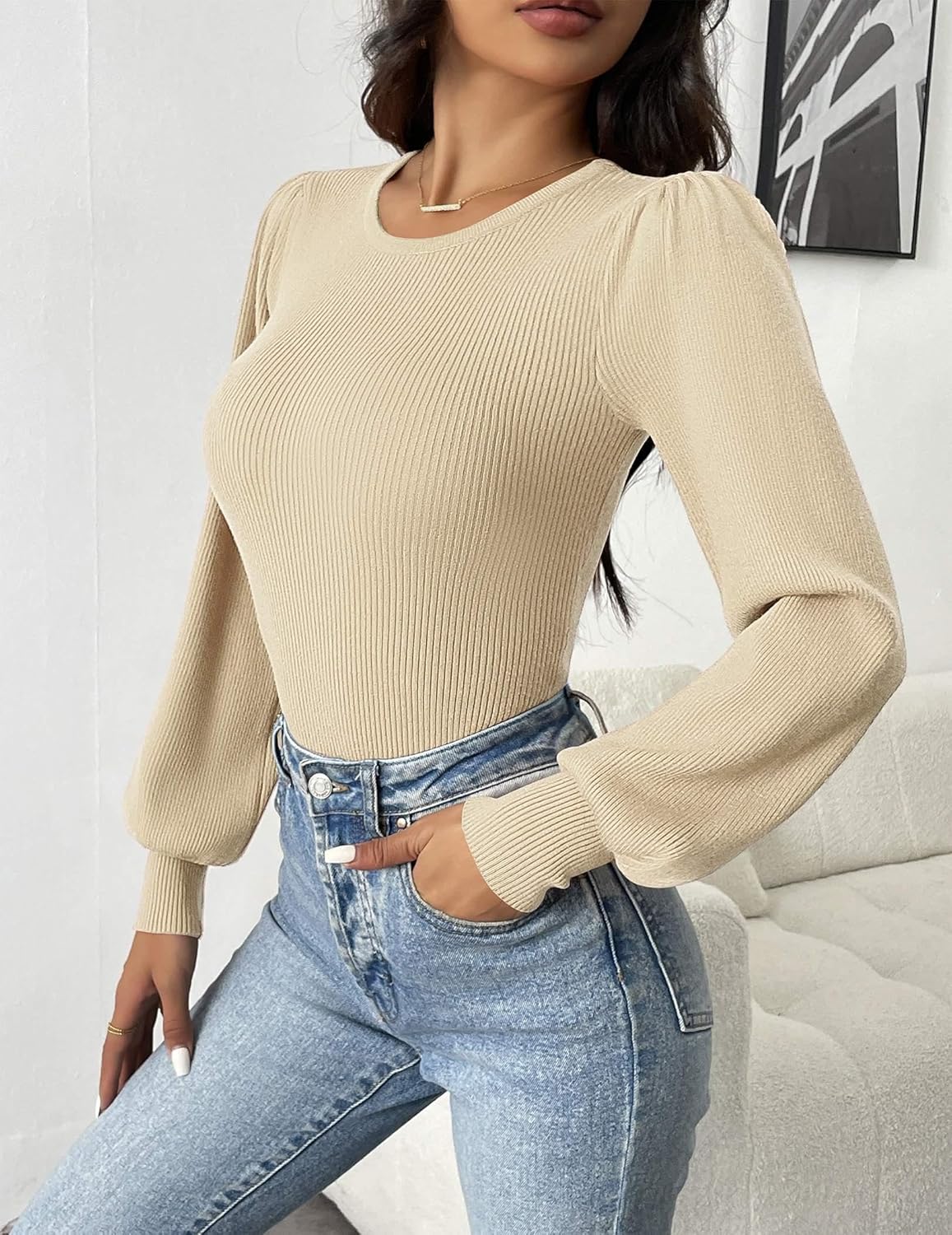 Blusa de Punto Suave y Elegante Manga Larga - Vestiria